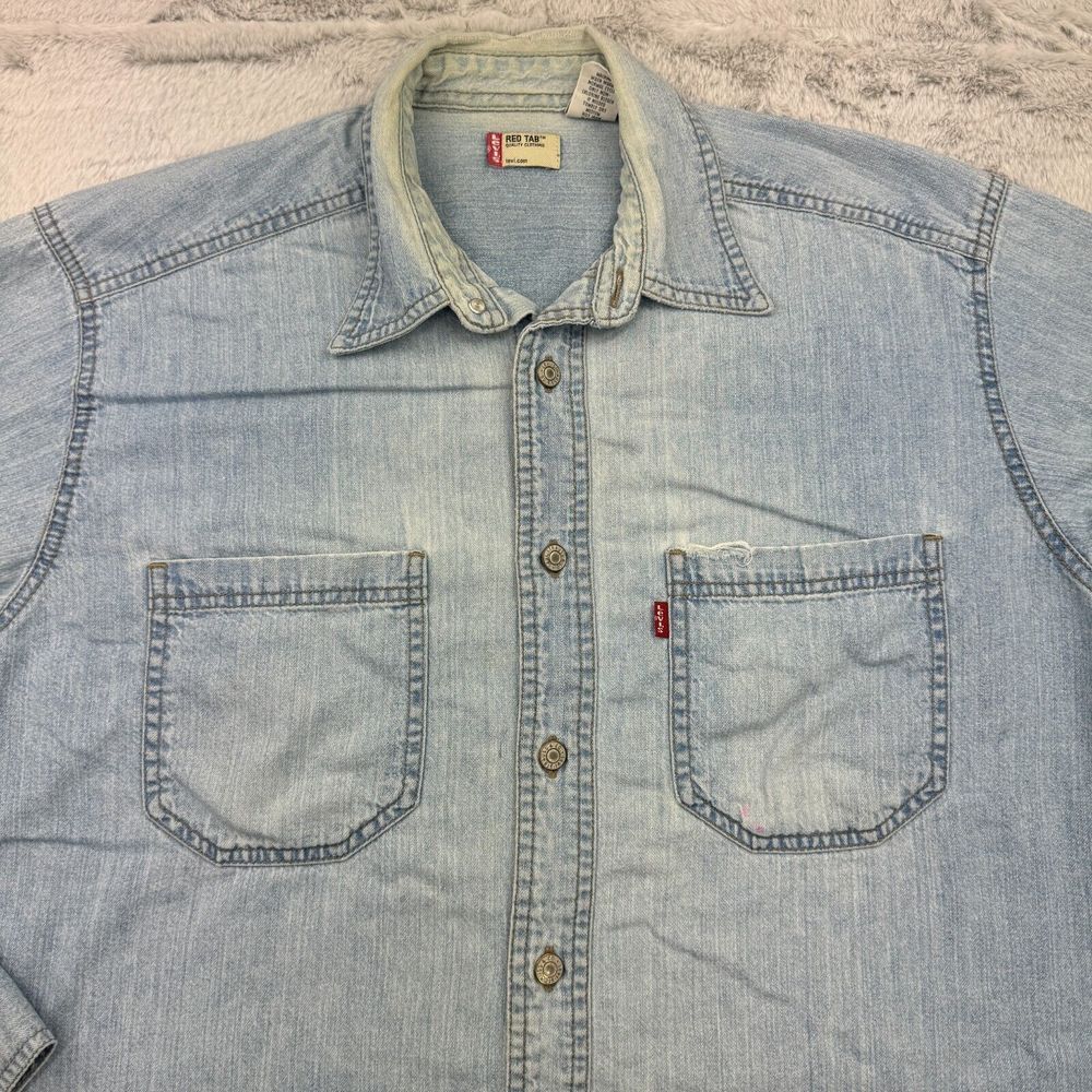 Levi's Shirt Mens Small Blue Denim Rivet Button Long Sleeve Y2K Vintage FLAWS - Picture 2 of 10